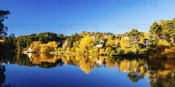 DAYLESFORD, AUSTRALIA, MAY 12 2024: Landscape around Lake Daylesford in a cool late autumn afternoon in Daylesford, Victoria, Australia, Oceania