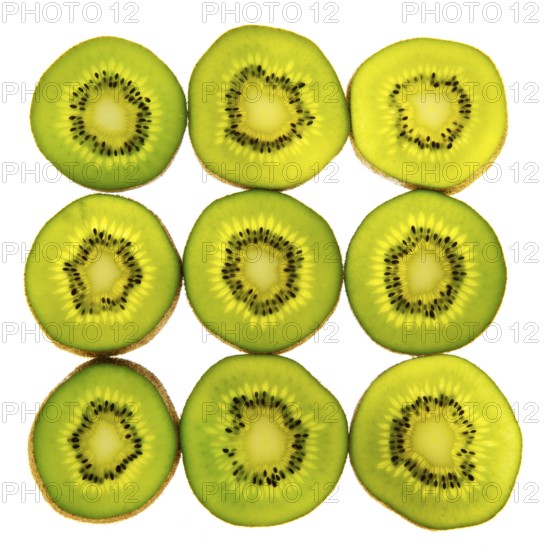 Green slices of transparency kiwi on whote bakcground