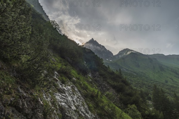 Beautiful mountain hike on the Great Widderstein in the Allgau Alps in the Kleinwalsertal
