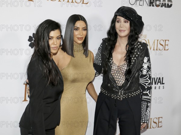 Kim Kardashian West, Kourtney Kardashian and Cher at the Los Angeles premiere of 'The Promise' held at the TCL Chinese Theatre in Hollywood, USA on April 12, 2017