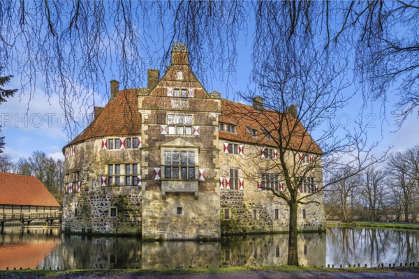 Vischering Castle in Ludinghausen, North Rhine-Westphalia is the most typical moated castle in the Munster region of Germany