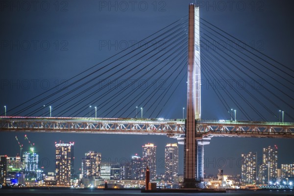 Yokohama Bay Bridge and Yokohama Minato Mirai of night view. Shooting Location: Yokohama-city kanagawa prefecture