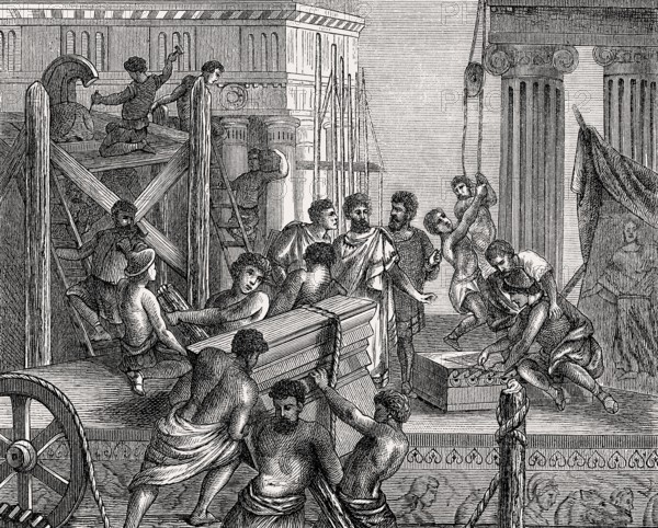 Construction of a temple to Athena Polias, Acropolis of Athens, Greece, Europe