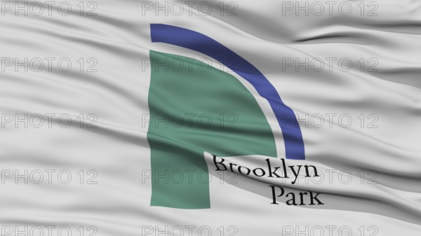 Closeup of Brooklyn Park City Flag, Waving in the Wind, Minnesota State, United States of America