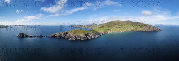 Aerial panorama view of Slea Head and the Dingle Peninsula in County Kerry of western Ireland