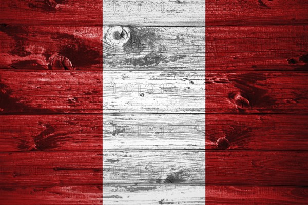 Peru flag on wooden planks background wood flag