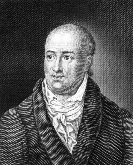 Salomon Gessner (1730-1788) on engraving from 1859. Swiss idyll poet, painter and printmaker. Engraved by unknown artist and published in Meyers Konversations-Lexikon, Germany, 1859, Europe