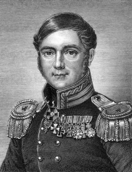 Karl Ferdinand von Graefe (1787-1840) on engraving from 1859. German surgeon from Warsaw. Engraved by G.Metzeroth and published in Meyers Konversations-Lexikon, Germany, 1859, Europe