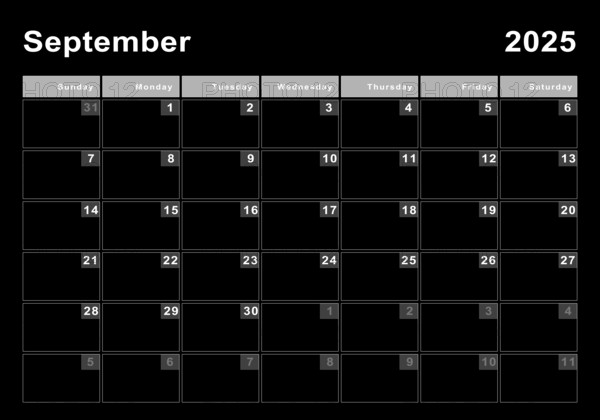 September 2025 calendar, week start Sunday, modern design