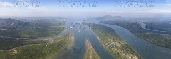 Aerial panorama view on estuaries and strait in Phang Nga province, Thailand, Asia