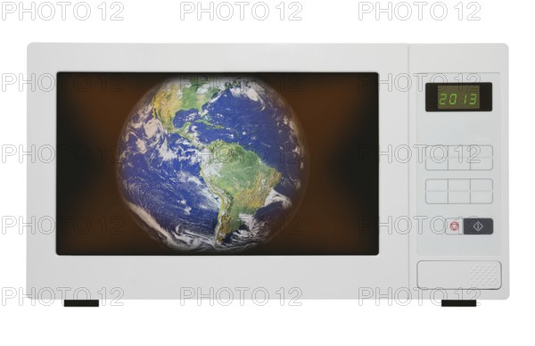 Global warming concept, earth in microwave