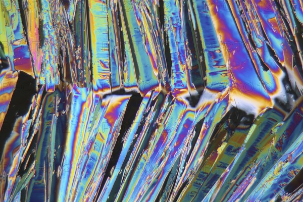 Holmium is a rare earth element and used for different applications in electronics, laser and glass coloring. The photo is made with a polarization microscope