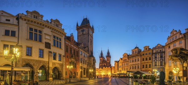 Prague Czechia Czech Republic, panorama city skyline sunrise at Prague old town square