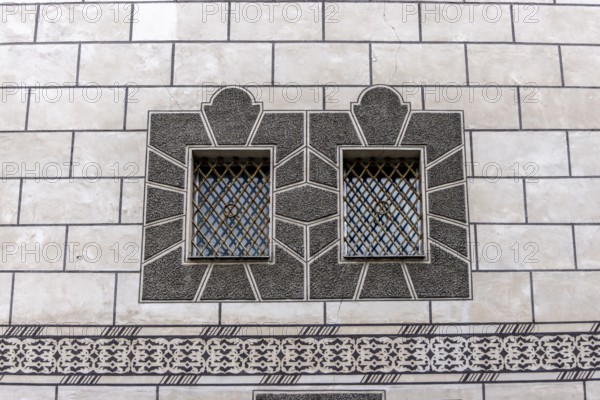 Detail with windows and black and white façade of the Kornhaus, Ulm, Baden-Württemberg, Germany, Europe