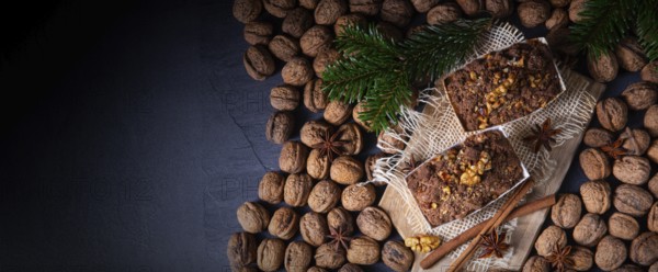 Delicious apple chocolate cake with hazelnuts