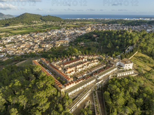 Aerial view, Spain, Balearic Islands, Mallortca, Arta, Son Servera, Cementeri Municipal de Son Servera, Europe