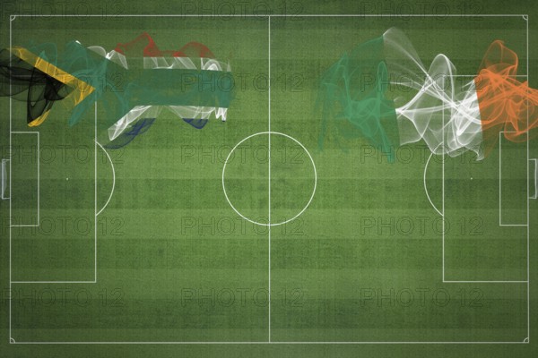 South Africa vs Ireland Soccer Match, national colors, national flags, soccer field, football game, Competition concept, Copy space