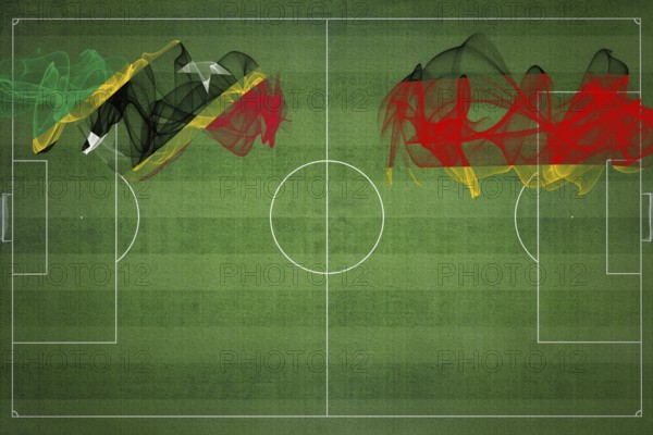 Saint Kitts and Nevis vs Germany Soccer Match, national colors, national flags, soccer field, football game, Competition concept, Copy space