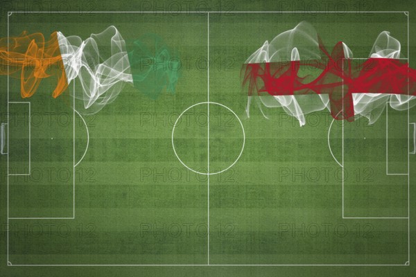 Ivory Coast vs England Soccer Match, national colors, national flags, soccer field, football game, Competition concept, Copy space
