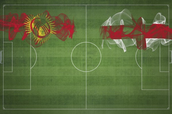 Kyrgyzstan vs England Soccer Match, national colors, national flags, soccer field, football game, Competition concept, Copy space