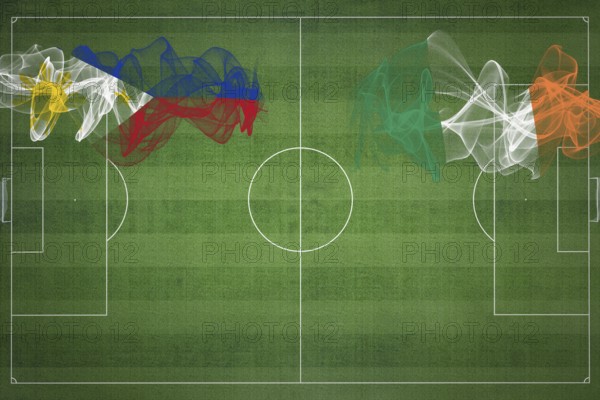 Philippines vs Ireland Soccer Match, national colors, national flags, soccer field, football game, Competition concept, Copy space