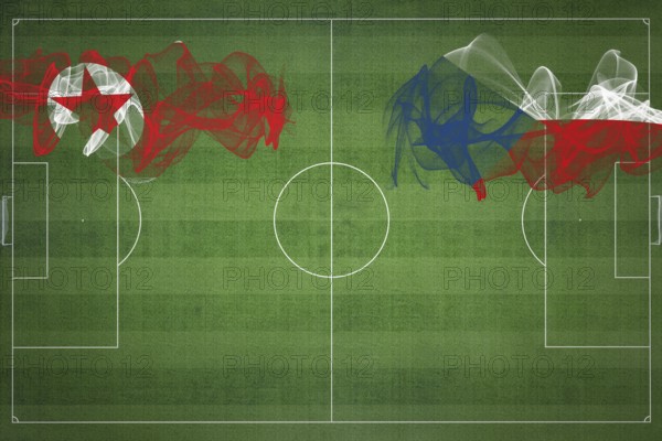 North Korea vs Czech Republic Soccer Match, national colors, national flags, soccer field, football game, Competition concept, Copy space