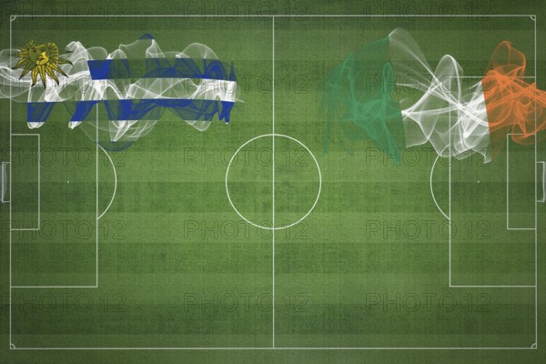 Uruguay vs Ireland Soccer Match, national colors, national flags, soccer field, football game, Competition concept, Copy space