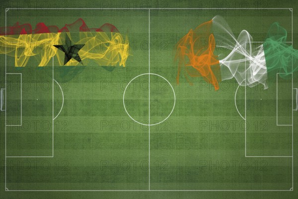 Ghana vs Ivory Coast Soccer Match, national colors, national flags, soccer field, football game, Competition concept, Copy space