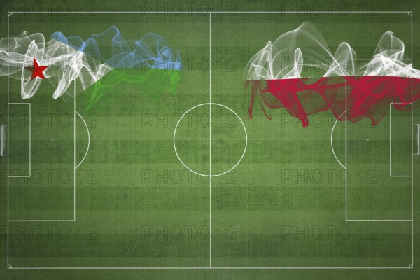Djibouti vs Poland Soccer Match, national colors, national flags, soccer field, football game, Competition concept, Copy space