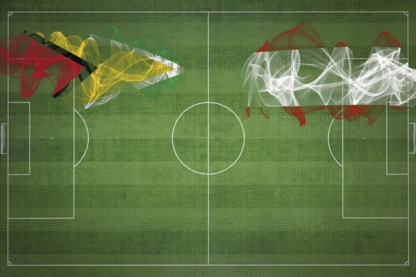 Guyana vs Austria Soccer Match, national colors, national flags, soccer field, football game, Competition concept, Copy space