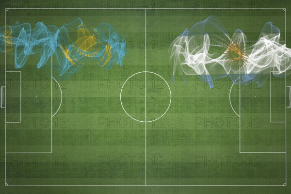 Kazakhstan vs Argentina Soccer Match, national colors, national flags, soccer field, football game, Competition concept, Copy space