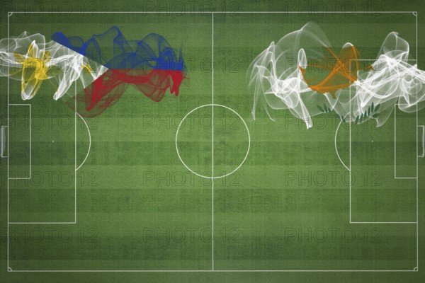 Philippines vs Cyprus Soccer Match, national colors, national flags, soccer field, football game, Competition concept, Copy space