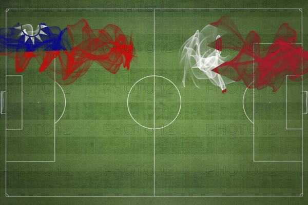 Taiwan vs Bahrain Soccer Match, national colors, national flags, soccer field, football game, Competition concept, Copy space