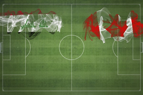 Iraq vs Canada Soccer Match, national colors, national flags, soccer field, football game, Competition concept, Copy space