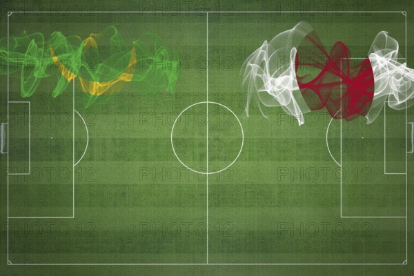Mauritania vs Japan Soccer Match, national colors, national flags, soccer field, football game, Competition concept, Copy space