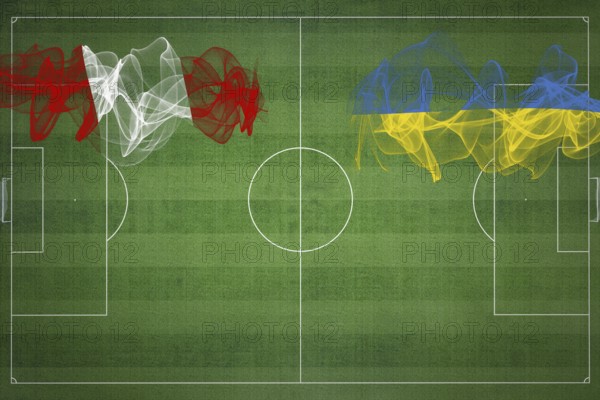 Peru vs Ukraine Soccer Match, national colors, national flags, soccer field, football game, Competition concept, Copy space
