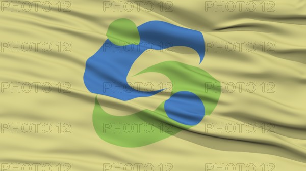Closeup of Saga Flag, Capital of Japan Prefecture, Waving in the Wind, High Resolution