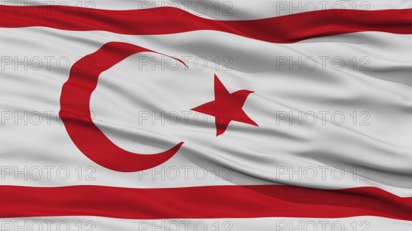 Closeup Northern Cyprus Flag, Waving in the Wind, High Resolution