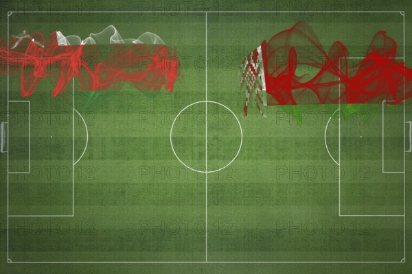 Oman vs Belarus Soccer Match, national colors, national flags, soccer field, football game, Competition concept, Copy space