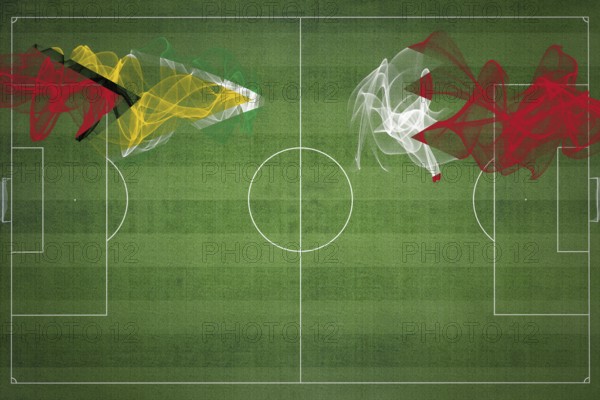 Guyana vs Bahrain Soccer Match, national colors, national flags, soccer field, football game, Competition concept, Copy space