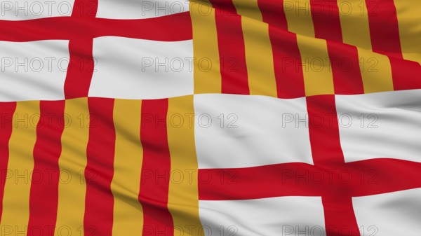 Barcelona City Flag, Country Spain, Closeup View, 3D Rendering