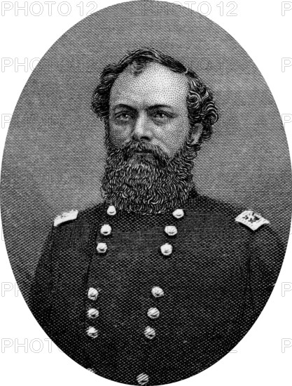 Engraving of Union Major General Quincy Adams Gillmore (February 25, 1825 – April 11, 1888) was an American civil engineer, author, and a general in the Union Army during the American Civil War. Original engraving by John Buttre, circa 1866