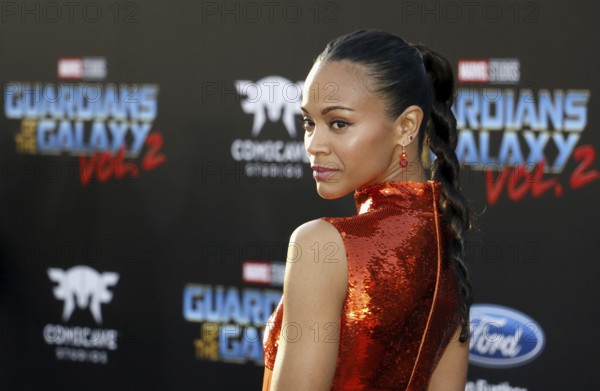 Zoe Saldana at the Los Angeles premiere of 'Guardians Of The Galaxy Vol. 2' held at the Dolby Theatre in Hollywood, USA on April 19, 2017., Hollywood, California, USA, North America
