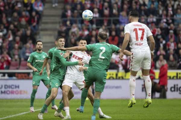 Andreas Dick (DFL/DFB REGULATIONS PROHIBIT ANY USE OF PHOTOGRAPHS AS IMAGE SEQUENCES AND/OR QUASI-VIDEO), RheinEnergieStadion, Cologne, North Rhine-Westphalia, Simon Asta (SpVgg Greuther Fürth, defence, #2), Tim Lemperle (1.FC Köln, offence, #19), Leart Pacarada (1.FC Köln, defence, #17), 2nd Bundesliga, 1.FC Köln, SpVgg Greuther Fürth on 09.11.2024 at the RheinEnergieStadion in Cologne Germany