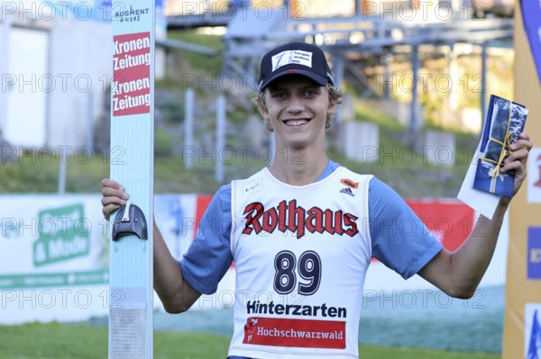 Hannes Landerer (SV Innsbruck Bergisel/Austria) had a good laugh after his opening victory at the FIS Cup Summer Ski Jumping Hinterzarten 2024