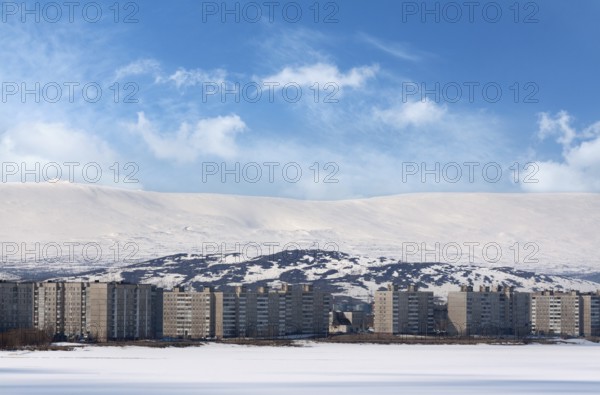 Apartment buildings in the mountains in winter