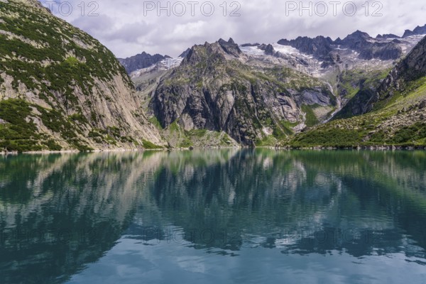 Panoramic view of the Gelmer reservoir in Switzerland