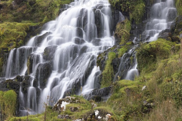 Bride's Veil Falls, waterfall above Bearreaig Bay, east coast, Isle of Skye, Inner Hebrides, Scotland, Great Britain