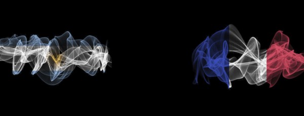 Flags of Argentina and France on Black background, Argentina vs France Smoke Flags