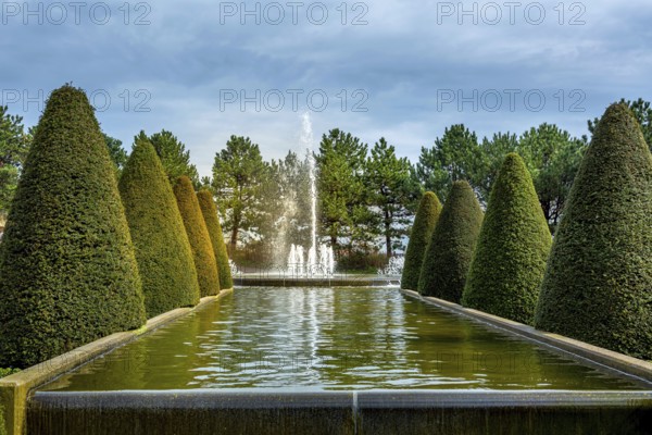Lisse, Netherlands spring landscape, touristic park with water fountain in Keukenhof